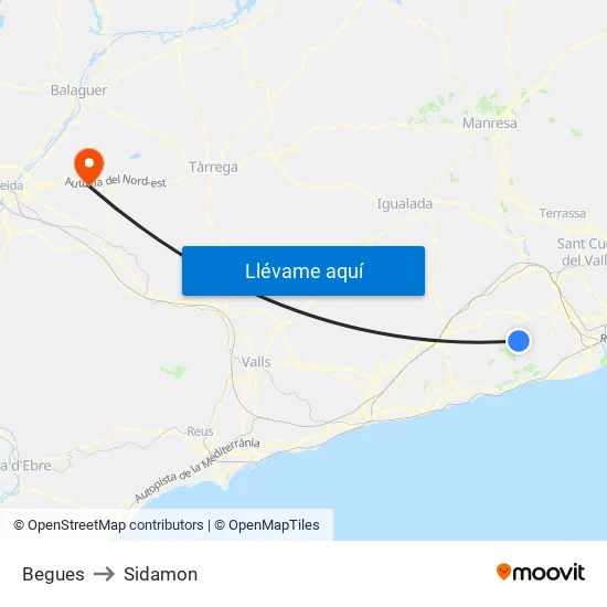 Begues to Sidamon map