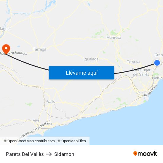 Parets Del Vallès to Sidamon map