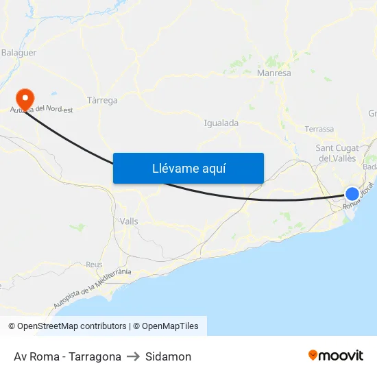 Av Roma - Tarragona to Sidamon map