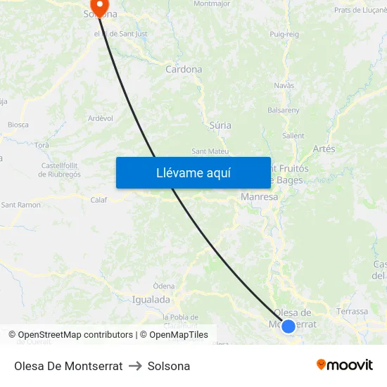 Olesa De Montserrat to Solsona map