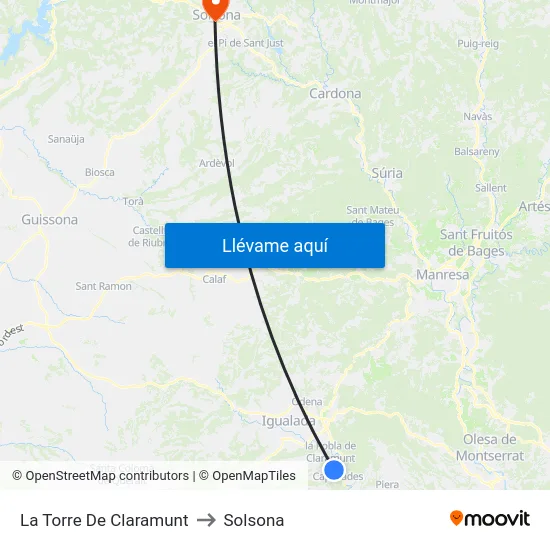 La Torre De Claramunt to Solsona map