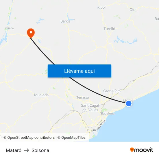 Mataró to Solsona map