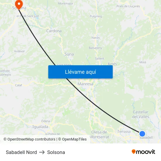 Sabadell Nord to Solsona map