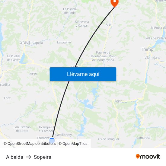Albelda to Sopeira map