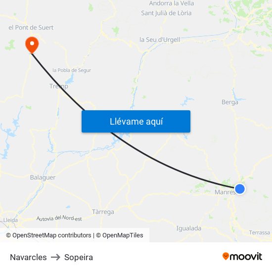 Navarcles to Sopeira map