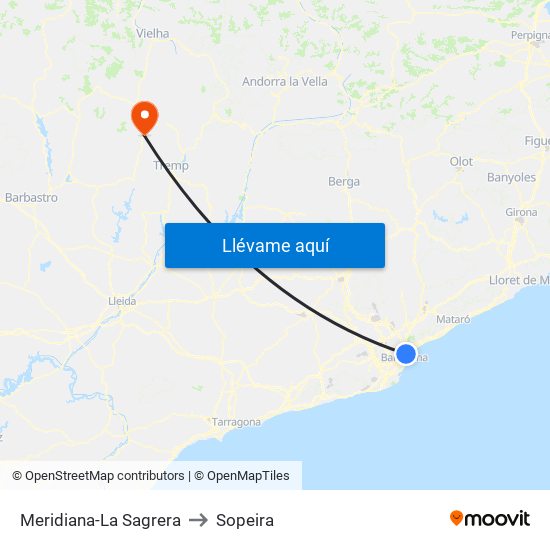 Meridiana-La Sagrera to Sopeira map
