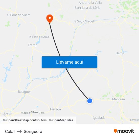 Calaf to Soriguera map