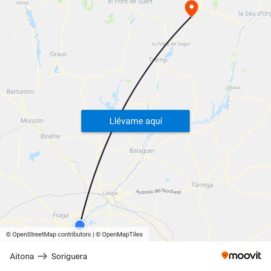 Aitona to Soriguera map