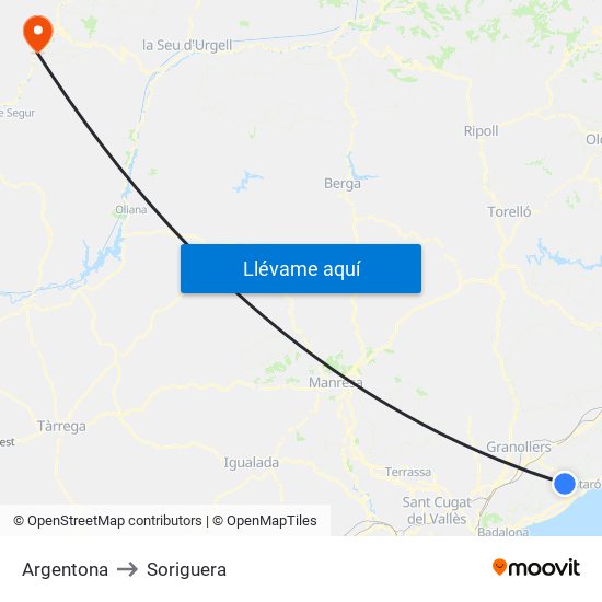 Argentona to Soriguera map