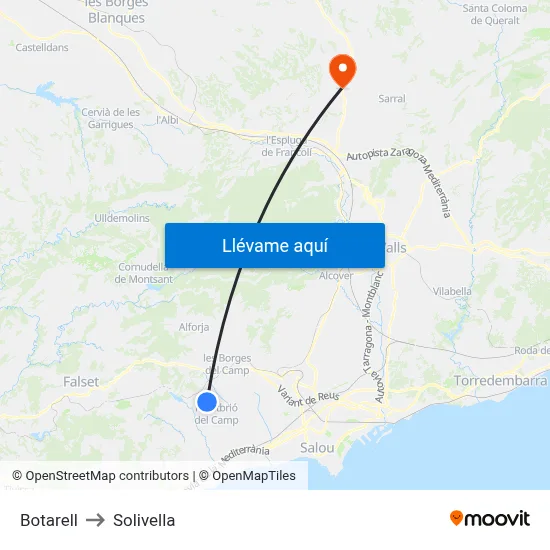 Botarell to Solivella map
