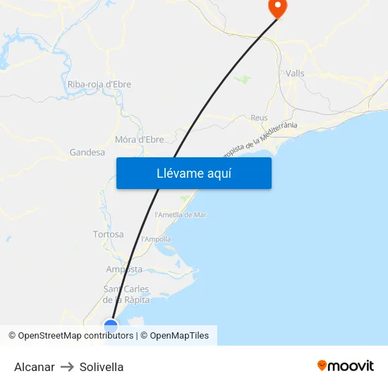 Alcanar to Solivella map