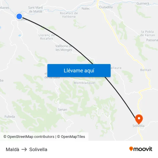 Maldà to Solivella map