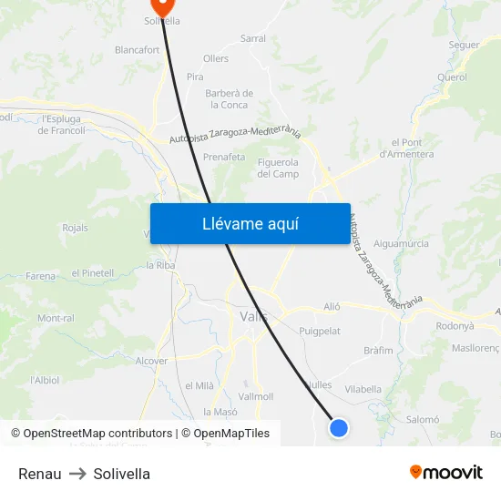 Renau to Solivella map