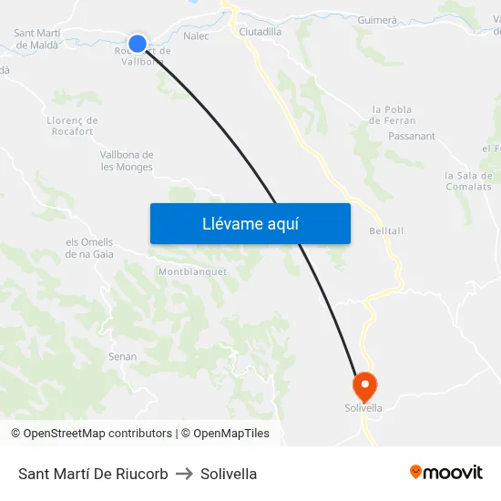 Sant Martí De Riucorb to Solivella map