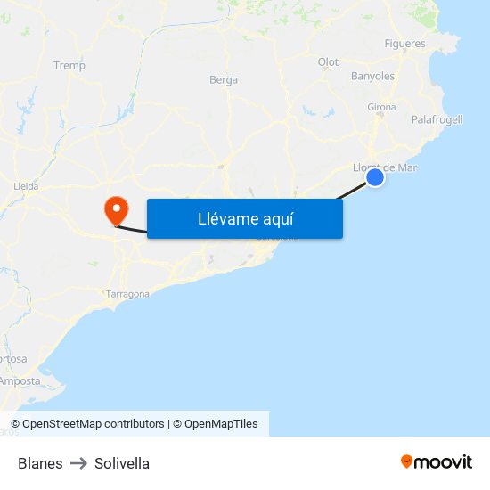 Blanes to Solivella map