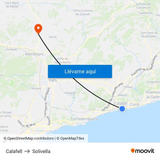 Calafell to Solivella map