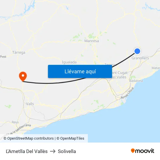 L'Ametlla Del Vallès to Solivella map