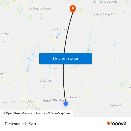 Preixana to Sort map