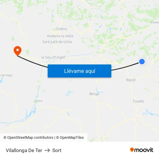 Vilallonga De Ter to Sort map