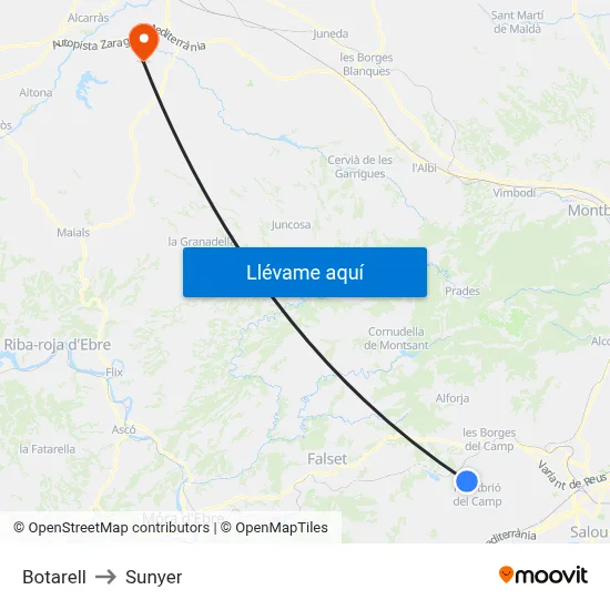 Botarell to Sunyer map