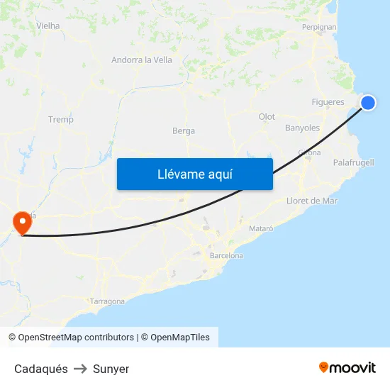 Cadaqués to Sunyer map