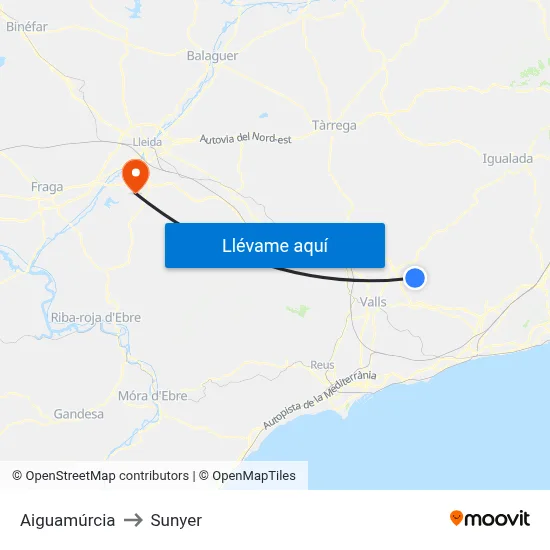 Aiguamúrcia to Sunyer map