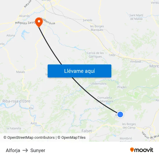 Alforja to Sunyer map