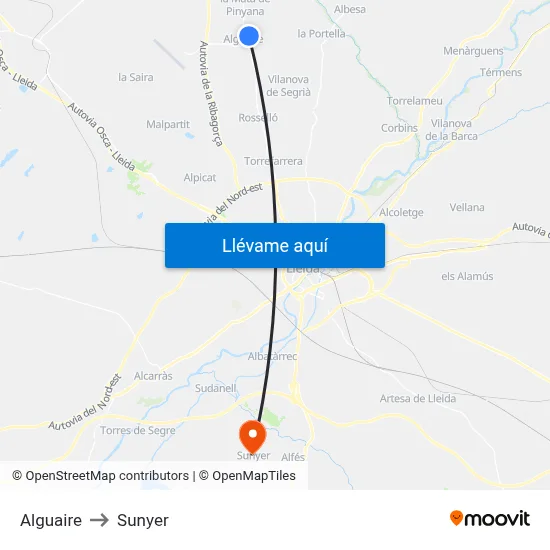 Alguaire to Sunyer map