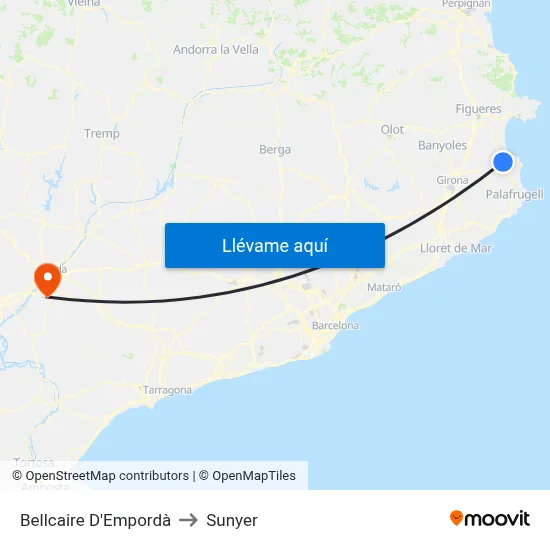 Bellcaire D'Empordà to Sunyer map
