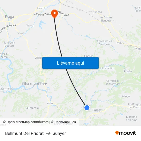 Bellmunt Del Priorat to Sunyer map