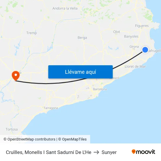 Cruïlles, Monells I Sant Sadurní De L'He to Sunyer map