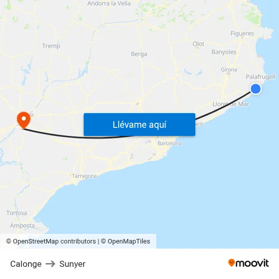 Calonge to Sunyer map