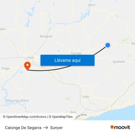 Calonge De Segarra to Sunyer map
