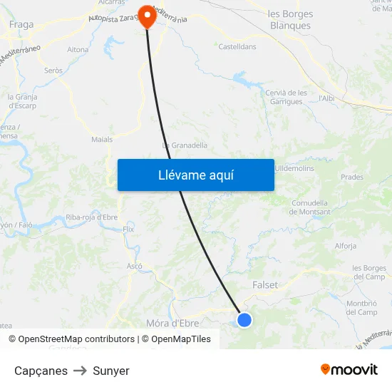Capçanes to Sunyer map