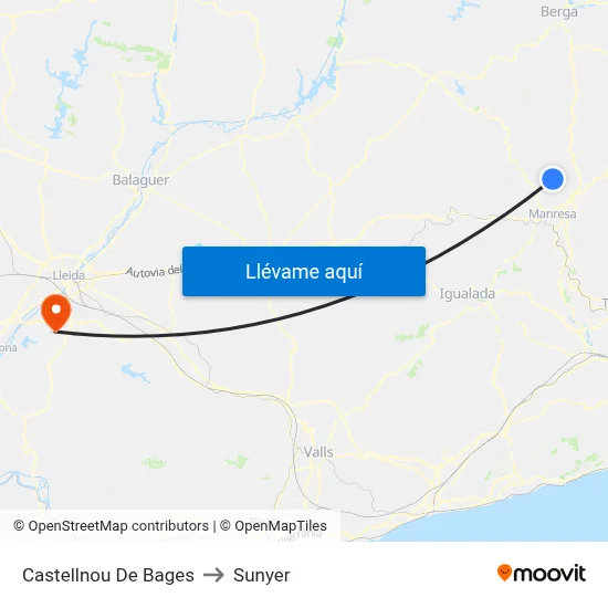 Castellnou De Bages to Sunyer map