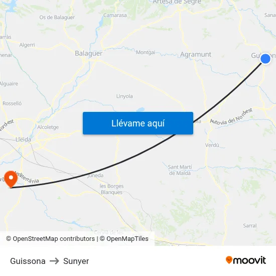 Guissona to Sunyer map