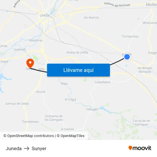 Juneda to Sunyer map