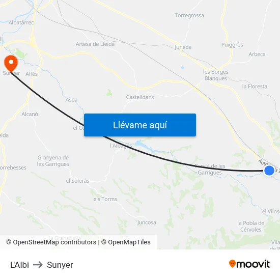 L'Albi to Sunyer map