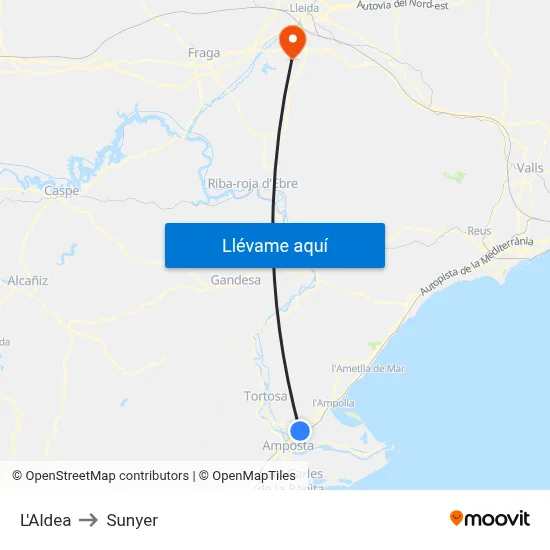 L'Aldea to Sunyer map