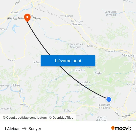 L'Aleixar to Sunyer map