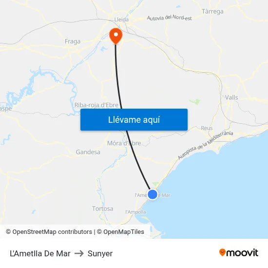 L'Ametlla De Mar to Sunyer map
