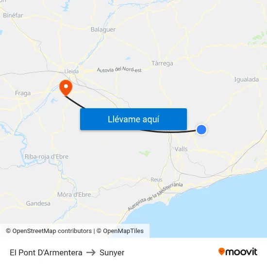 El Pont D'Armentera to Sunyer map