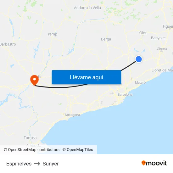 Espinelves to Sunyer map