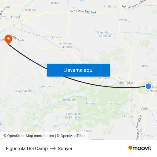 Figuerola Del Camp to Sunyer map