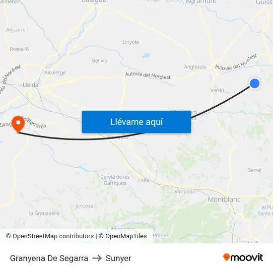 Granyena De Segarra to Sunyer map