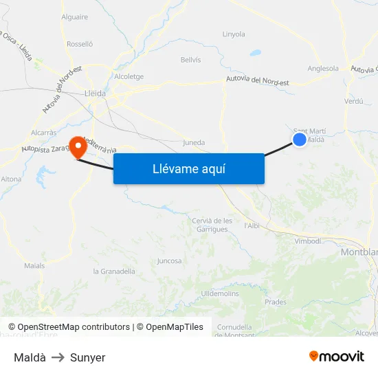 Maldà to Sunyer map