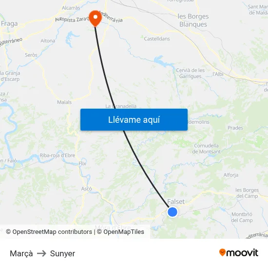 Marçà to Sunyer map