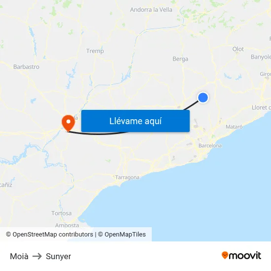 Moià to Sunyer map