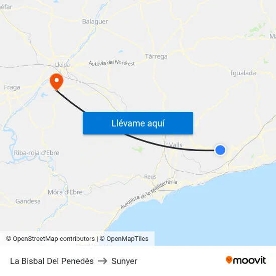 La Bisbal Del Penedès to Sunyer map