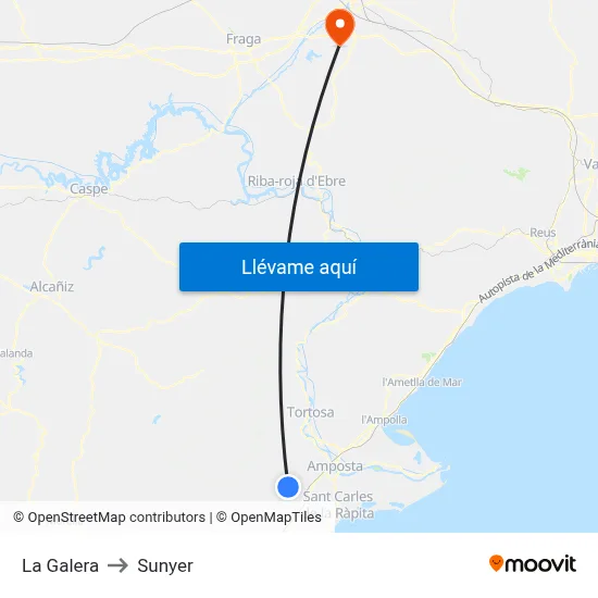 La Galera to Sunyer map